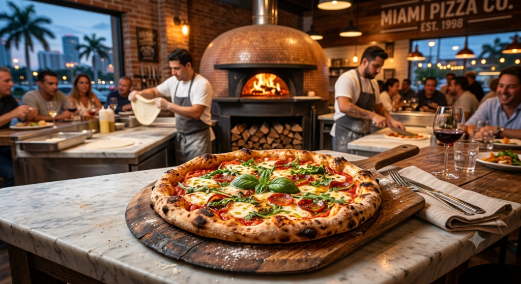 Best pizza in Miami with fresh hand-stretched dough at Pops Pizza